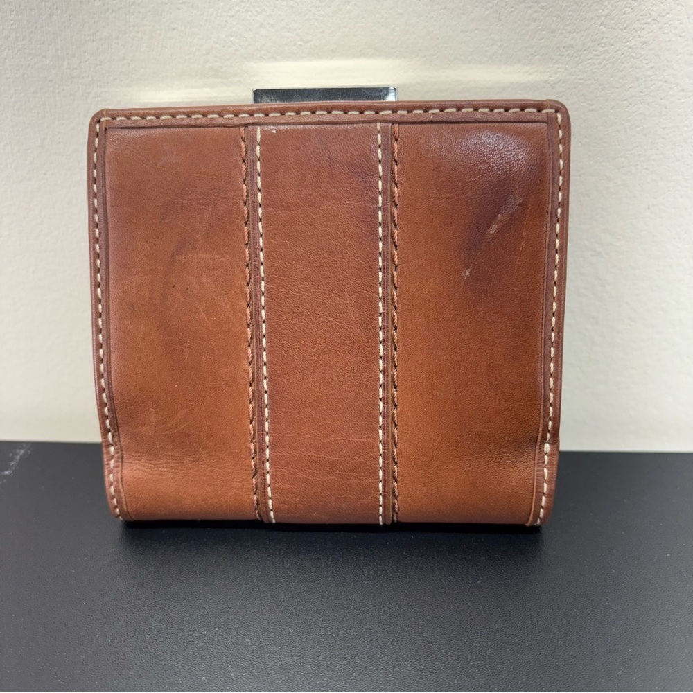 Coach Bi-Fold Leather Wallet with Clasp Coin Pouch-Brown - Picture 5 of 5